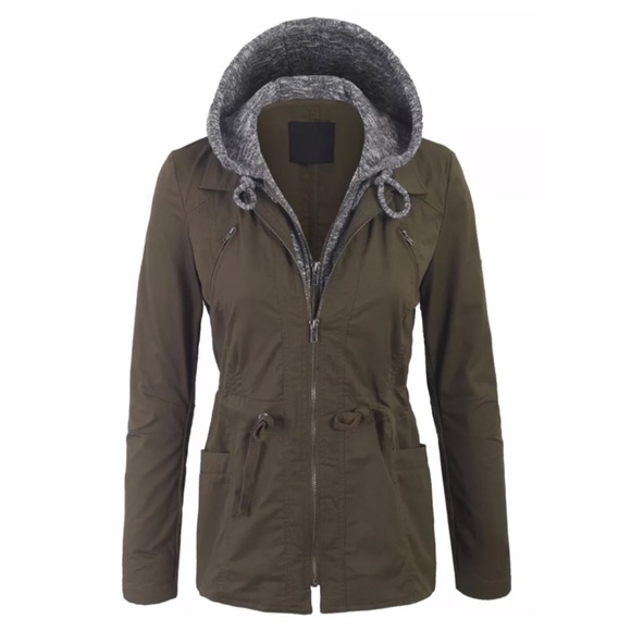 Army Green Hoodie Layered Utility Jacket! NEW! - Picture 3 of 11